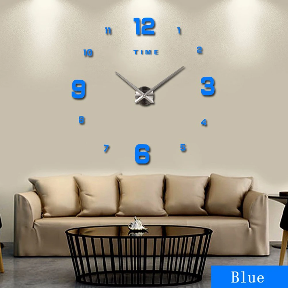 Blue 47 дюймов настенные часы современный дизайн кварцевые часы модные часы зеркальные наклейки декор для гостиной 3D DIY большие акриловые настенные часы - Цвет: Blue