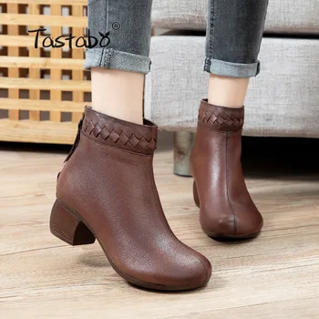 

New Split Leather Women Snow Boots Winter Natural Wool Flats Heel Cowhide Ankle Boots For Women Waterproof Warm Shoes A8765
