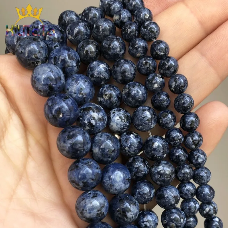 

Round Natural Spot Jaspers Stone Beads Dark Blue Loose Spacer Beads 15'' 4/6/8/10/12mm For Jewelry Making DIY Bracelet Necklace