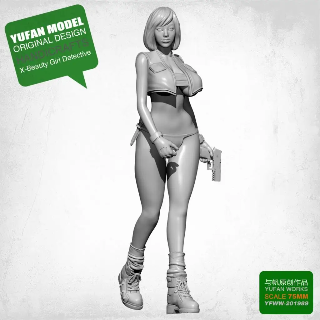 Cena 75MM 1 24 żywica rysunek YUFAN MODEL X detektyw piękna dziewczyna żywica samodzielnie zmontowane YFWW 201989