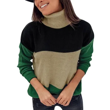 

Women's Turtleneck Sweater New Long-sleeved Contrast Color Loose Autumn Winter Sweater Fashion Casual Daily Warm Jumper Knitwear