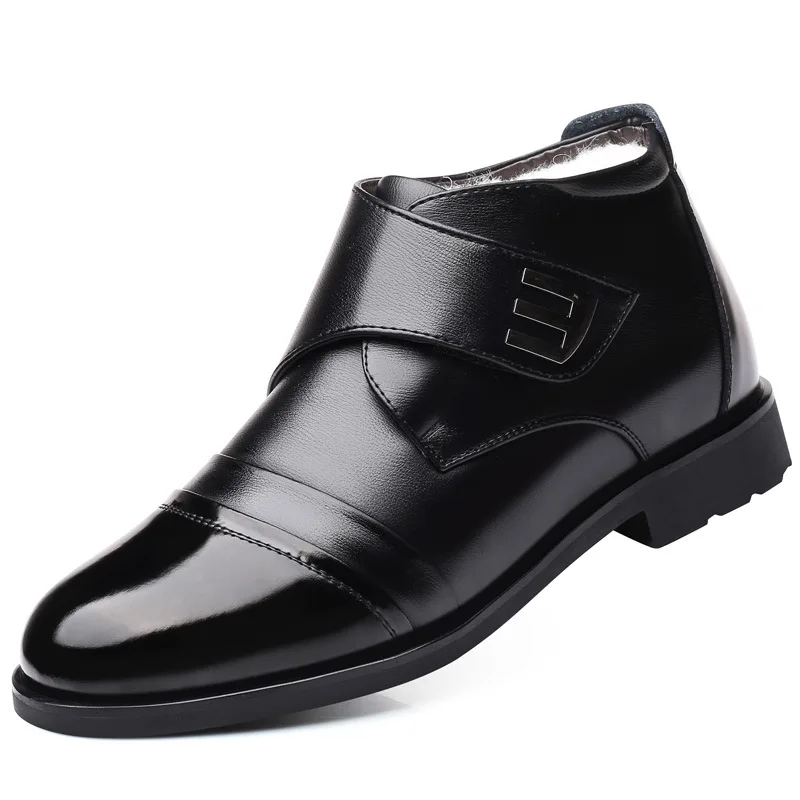 Зимние мужские ботинки из натуральной кожи, высокое качество, толстая шерсть, мужские очень теплые зимние ботинки, оксфорды, мужские Нескользящие хлопковые ботинки - Цвет: Черный