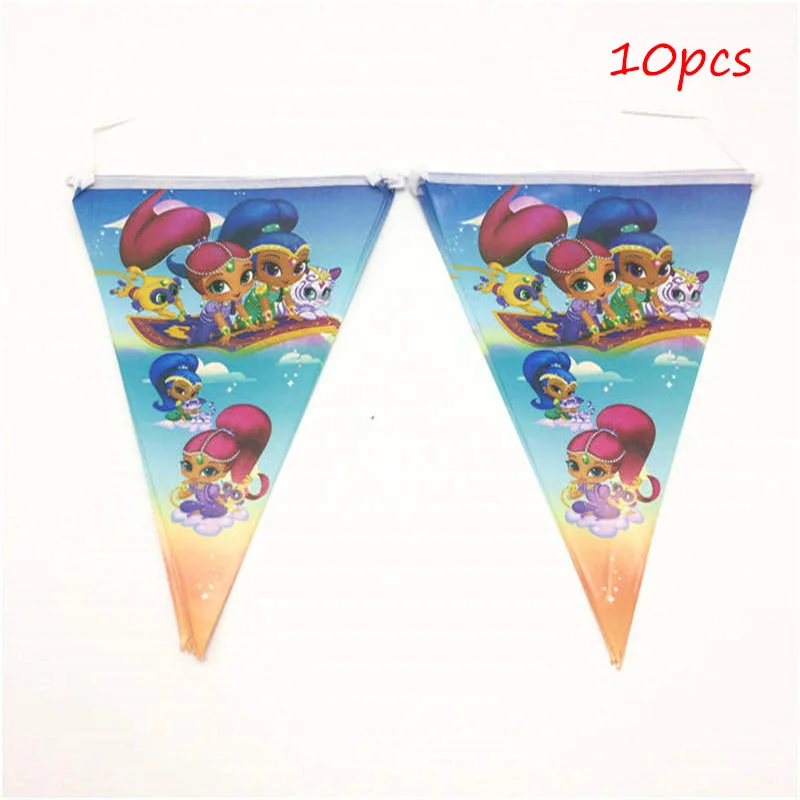 banner-10pcs Shimmer And Shine/вечерние принадлежности с героями мультфильмов, скатерть, тарелки, чашка, шапка с рисунком для предродовой вечеринки, 1-й день рождения, украшения для детей - Цвет: banner-10pcs