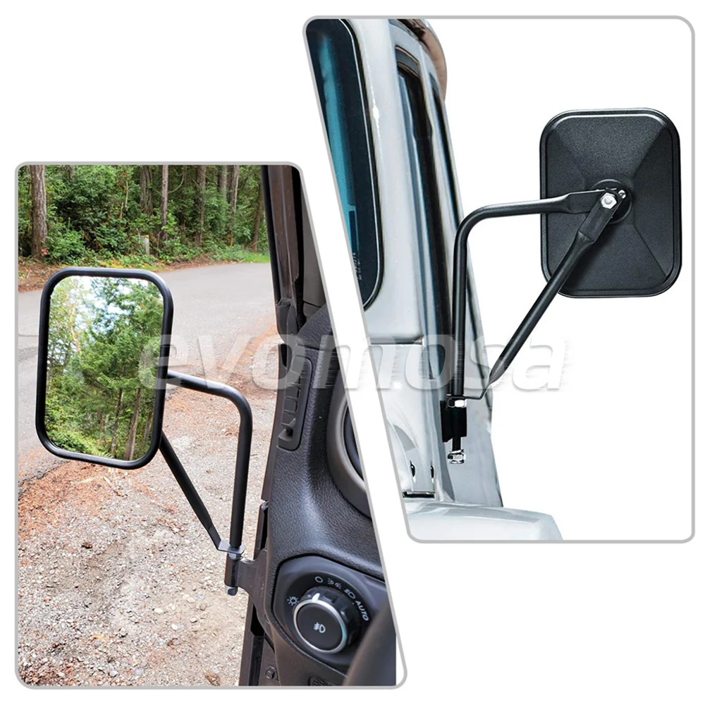 Door Hinge Mirror Jeep Side Mirrors for All Jeep Wrangler TJ JK JKU LJ ICARS Textured Black Shake-Proof Rectangular Adventure Mirrors Pair Off-Road Door Off Mirrors 