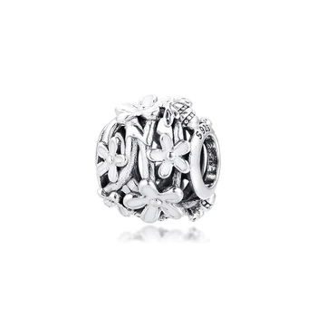

CKK Silver 925 Jewelry Openwork White Daisy Flower Charm Fits Original Bracelets Sterling Silver Beads