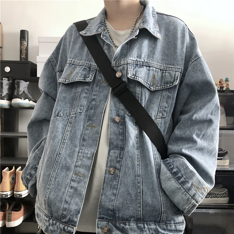 

Autumn Denim Jacket Men's Fashion Wash Retro Casual Denim Jacket Coat Man Streetwear Loose Hip Hop Bomber Jacket Men Outwear