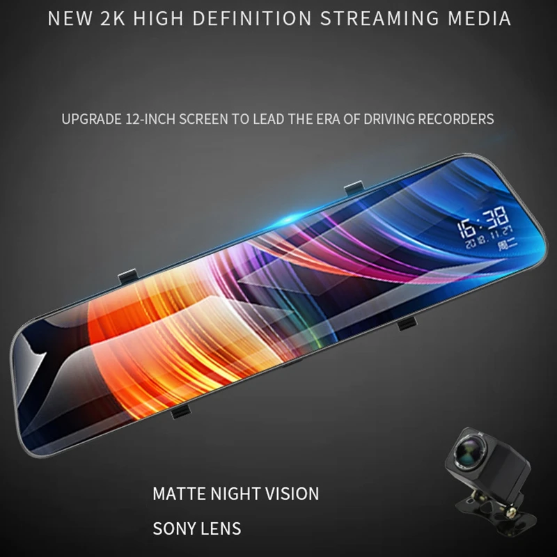 New Car 12 Inch 170°Wide Angle Dash Cam Car Dvrs Camera 2K HD TFT LCD Display Dual Camera Recorde