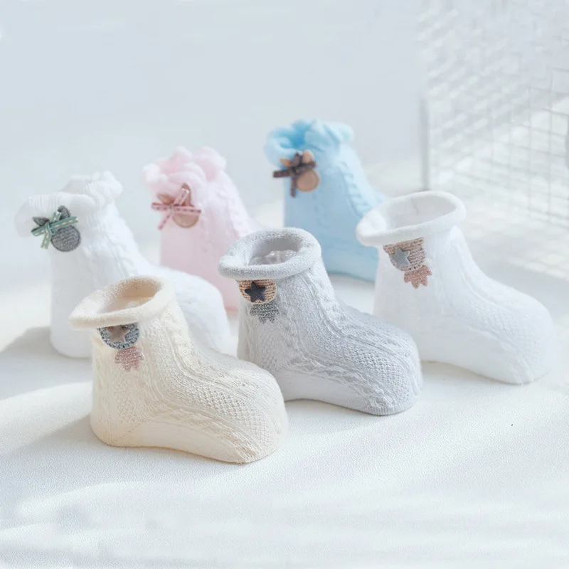 Милые носки для новорожденных с цветочным рисунком летние хлопковые носки для маленьких девочек Нескользящие носки принцессы для малышей с резиновой подошвой