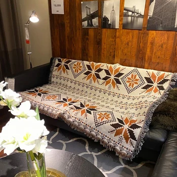 

Moroccan Style Knitted Blanket Travel Blanket Geometric Pattern Sofa Throw Blanket with Tassels Air Conditioner Throw Blankets