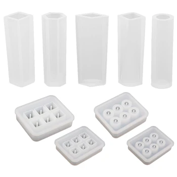 

10 Pieces Assorted Shapes Silicone Pendant DIY Molds & 4Pcs Round Square Silicone Bead Mold Mould with Hanging Holes