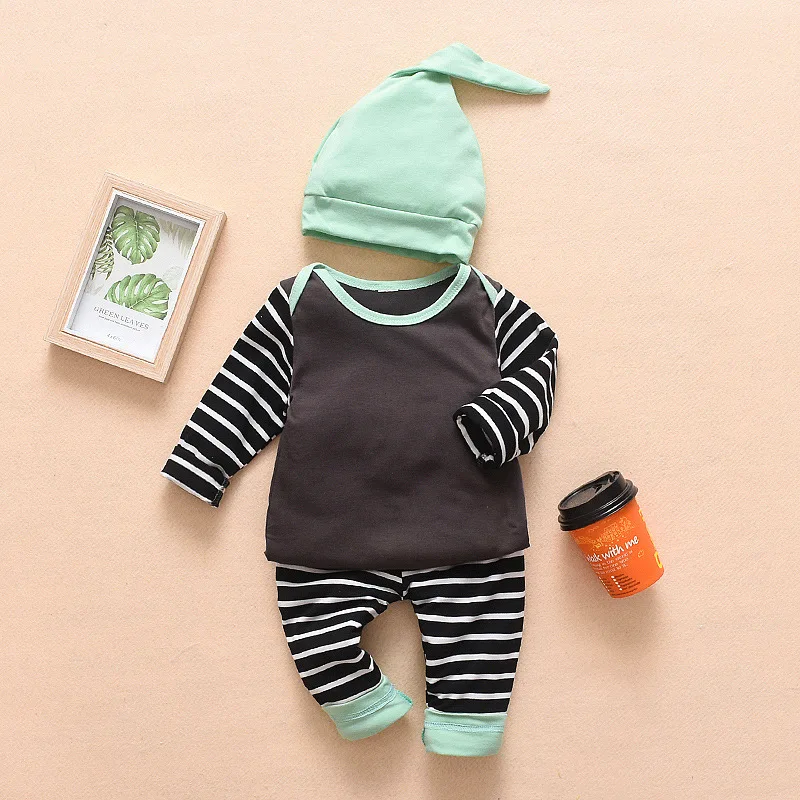 

2019 New Winter Newborn Baby Girls Boy Sports Clothes Stripe Hooded Sweatershirts+Pants+Hat 3PCS Outfits Set Baby Clothing Sets
