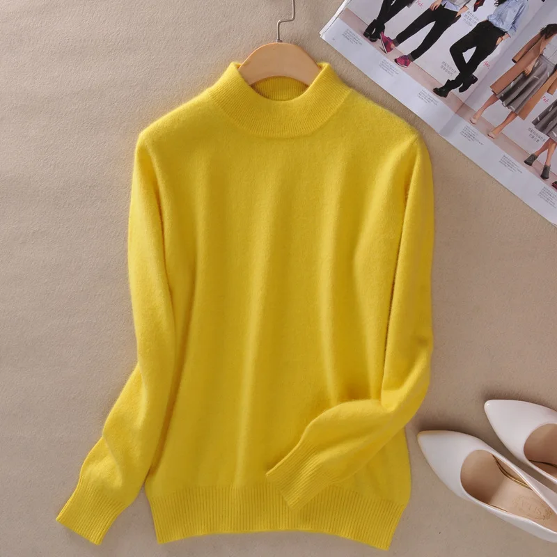 Джемпер, зимние корейские свитера, женские пуловеры, осень, толстый свитер, вязанный, свободный, с длинным рукавом, полушерстяные свитера для женщин - Цвет: Цвет: желтый
