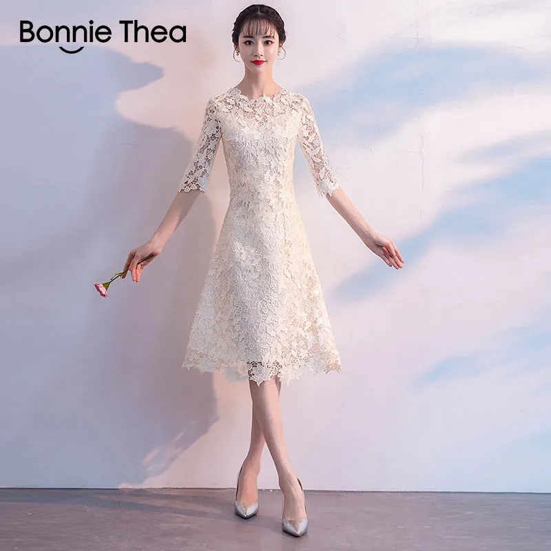 

Bonnie thea Woman Lace Dress Lady Autumn Elegant Party Dress High Quality A-Line Dress