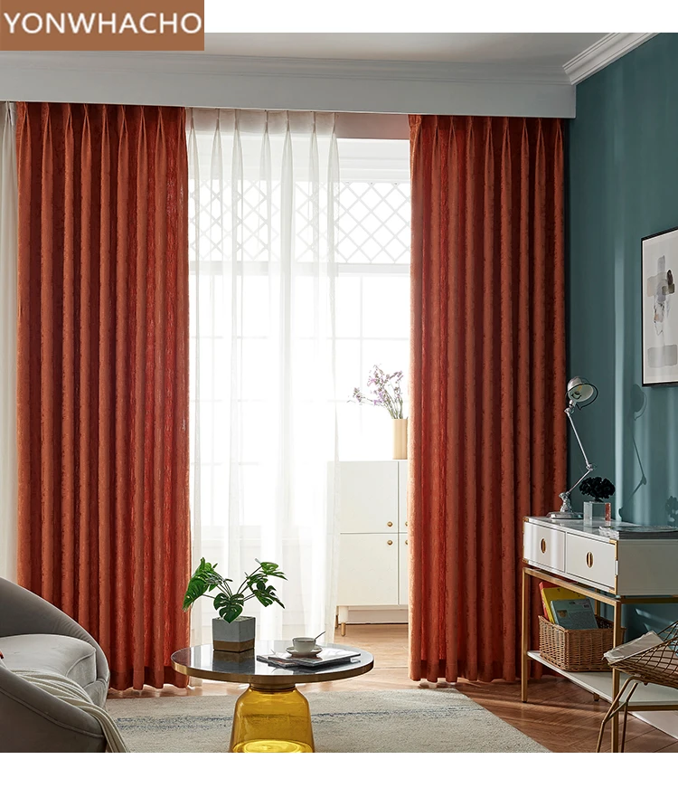 Пользовательские шторы свет роскошный Скандинавский современный минималистичный оранжевый американский ткань затемненные занавески тюлевые занавески B505