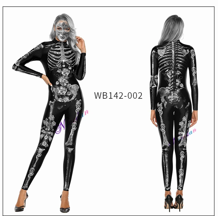 Killer клоун костюмы на Хэллоуин для женщин женский джокер Косплей страшный сексуальный длинный рукав Фитнес Костюм Скелета цельный костюм