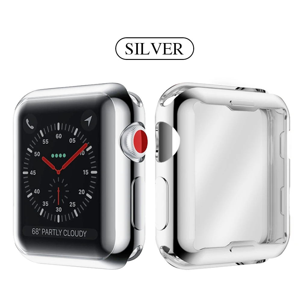 Тонкий чехол для Apple Watch 360, чехол для 5, 4, 3, 2, 1, 42 мм, 38 мм, мягкая прозрачная защитная пленка из ТПУ для iWatch 5, 44, 40 мм, аксессуары - Цвет: Silver