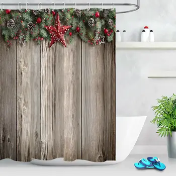 

Christmas Baubles Ornaments on Rustic Wooden Shower Curtain Hooks