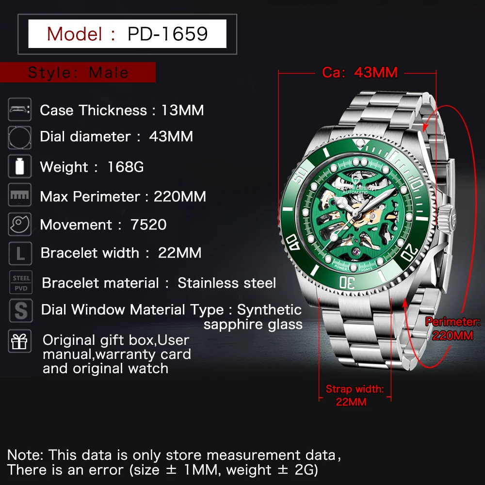 PAGANI DESIGN Top Brand Men Mechanical Watch Waterproof Stainless Steel Skeleton Automatic Watch Sapphire Glass Watch Men Reloj Hombre 10bar diver Self-winding male clock  (37)