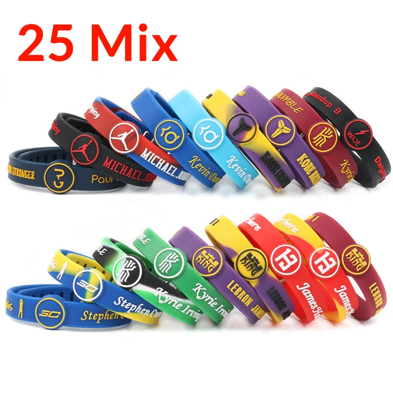 

25pcs Adjustable Silicone Bracelets Basketball Player Wristbands for Kids Sport Bands