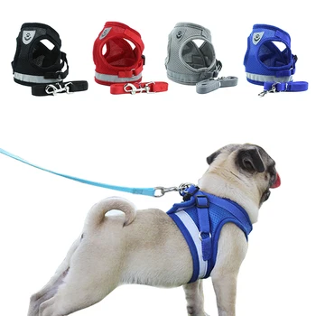 

Dog Harness Summer Pet Adjustable Reflective Vest Walking Lead Dog Leash for Puppy Polyester Mesh Harness for Small Medium Dog
