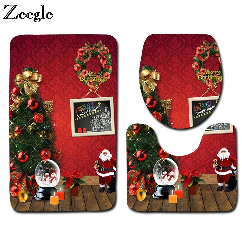 Zeegle 3pcs Bath Mat Set Anti-slip Toilet Cover Seat Mat Absorbent Toliet Pedestal Rug Flannel Soft Bathroom Doormat Shower Mat