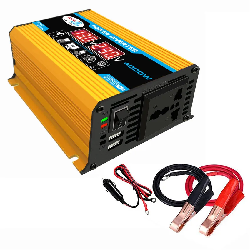 Темно-серый Преобразователь мощности инверторы 3000 Вт DC12V к ac220в USB зарядное устройство Лодка автомобиль для солнечных инверторов с дисплеем - Цвет: Темно-серый