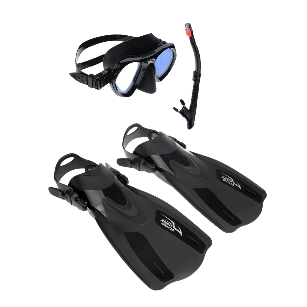 Set of Lightweight Scuba Diving Fins Dive Flippers and Diving Mask with Dry Snorkel Professional Diving Gear for Divers