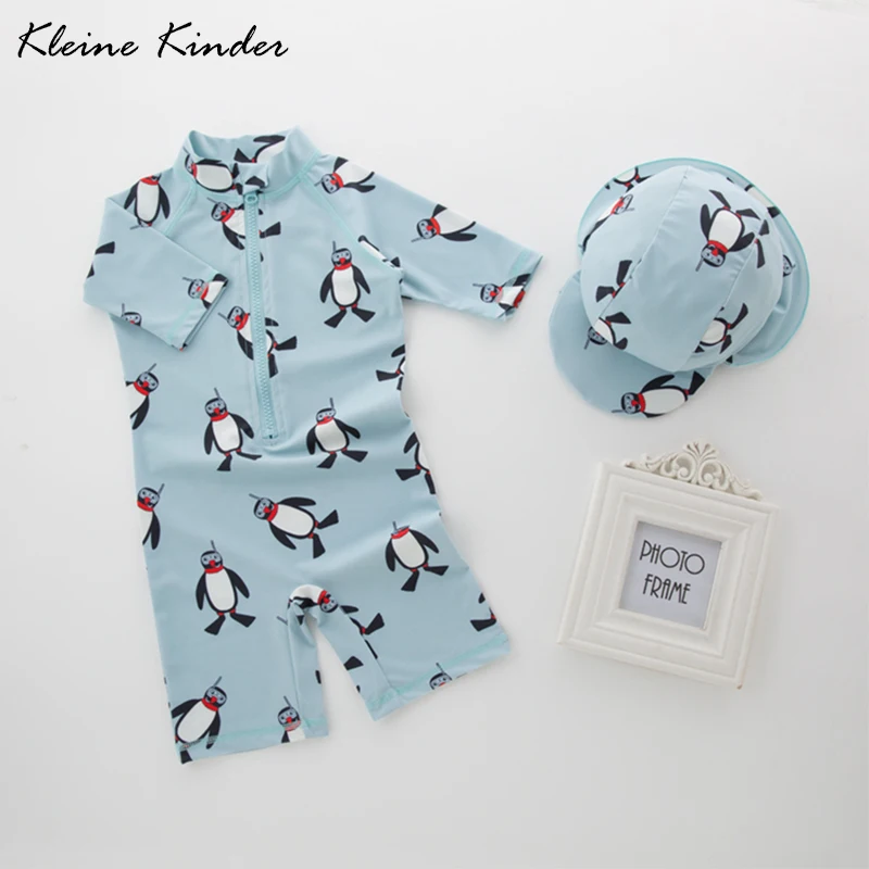 Junge Baby Bademode Hut 2PCS Set Shark Dinosaurier Pinguin Sommer Jungen Schwimmen Anzug Infant Kleinkind Badeanzug Kinder Strand Bade anzüge