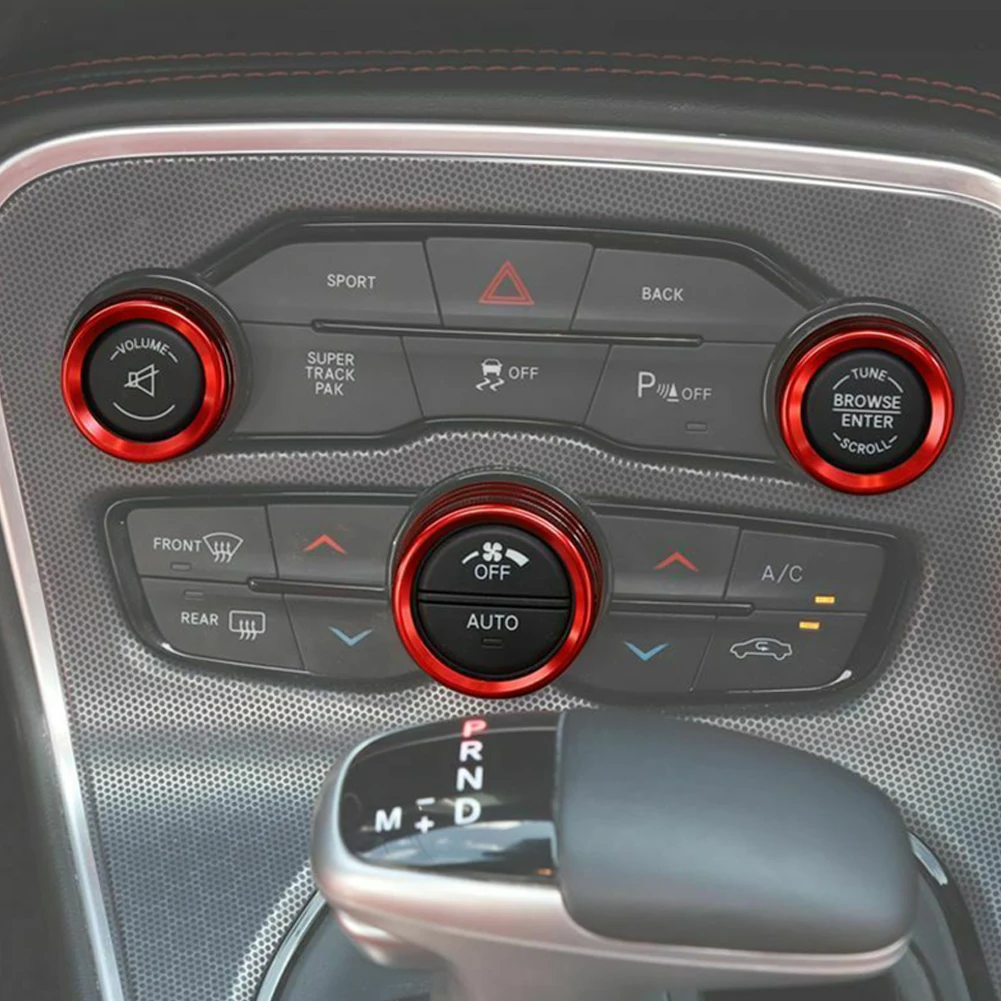 3x Алюминий AC радио управление кольцо ручка Накладка крышки для Dodge Challenger 15-19