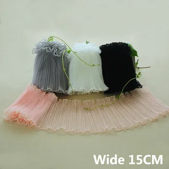 

15CM Wide Single Layer Luxury Tulle Soft Lace 3D Pleated Mesh Fabirc Elastic Ruffle Ribbon Fringe Trim For Clothing Accessories