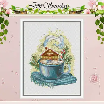

Landscape in the cup patterns counted 11CT 14CT 18CT Cross Stitch Sets DIY wholesale Cross-stitch Kits Embroidery Needlework