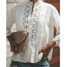 Office Lady Lace Floral Patchwork Womens Blouse Pink Boho Casual Sweet Girl Female Shirt Spring Summer Women Top Plus Size