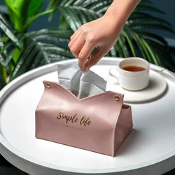 Caja de pañuelos de cuero Pu para coche, contenedor de pañuelos de escritorio, soporte para servilletas, caja de almacenamiento, decoración para el hogar y la sala de estar