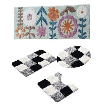 

1 Set Lattice Bathroom Bath Mat Floor Rug Carpet with Slip Back & 1 Pcs 45 x 120CM Cute Pattern Carpet Bath Mat
