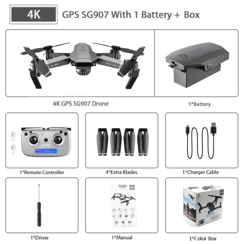 SG907 SG901 gps Дрон с камерой 4K HD 5G Wifi складной Радиоуправляемый квадрокоптер оптический поток жестов 1080P HD камера Дрон Беспилотник на радиоуправлении VS SG906 S167 - Цвет: SG907 4K 1B Box