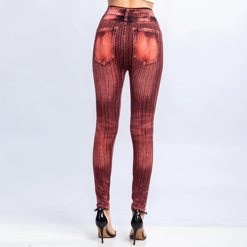 Sexy Faux Jeans Leggings Women Stretch Printed Short Leggins Plus Size Calf-Length Pants Summer Breeches High Waist Jeggings fishnet leggings