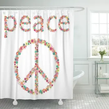 

Floral Sign of Peace and Pacifism Symbol The Hippie Shower Curtain Waterproof Polyester Fabric 60 x 72 inches Set with Hooks