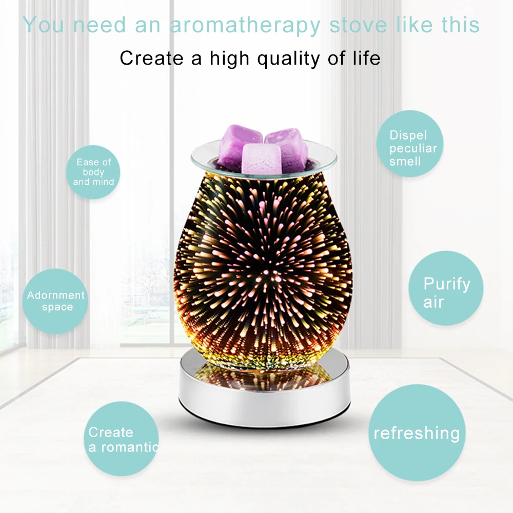 3D Fireworks Touch Effect Aromatherapy Machine, Electric Wax Melter, Smokeless Aroma Lamp, Essential Oil Burner, Aroma Acessórios