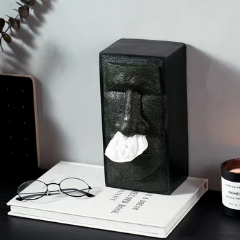 

25cm Resin Easter Moai Tissue Boxes Wall Decoration Easter Stone People Face Statue Paper Box Case Vintage Home Decor Wall hang