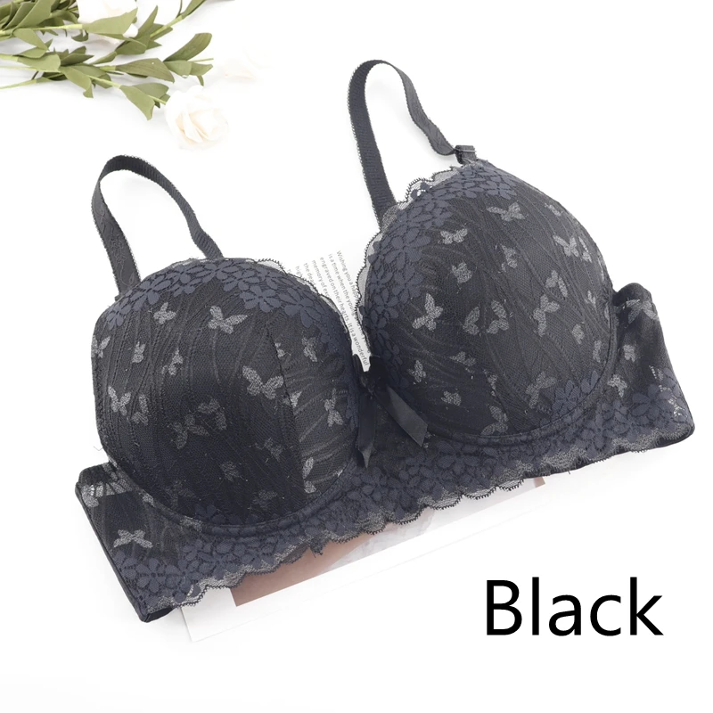 Black PariFairy женский бюстгальтер без подкладки с полной чашкой, сексуальный цветочный кружевной бюстгальтер с бабочкой, Боковая поддержка, пуш-ап бюстгальтер размера плюс 40D 42D 44D 46D 48D 50D - Цвет: Black