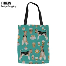 THIKIN Женская Холщовая Сумка-тоут Wire Fox Terriers Dog coffee узор складная хозяйственная сумка женская Большая вместительная сумка для покупок Bolsa