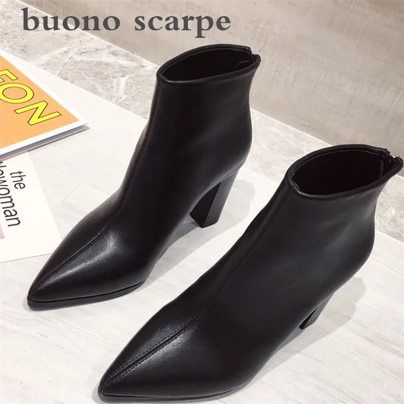 

Autumn and winter new zipper pointed female boots thick high-heeled short stretch Martin boots