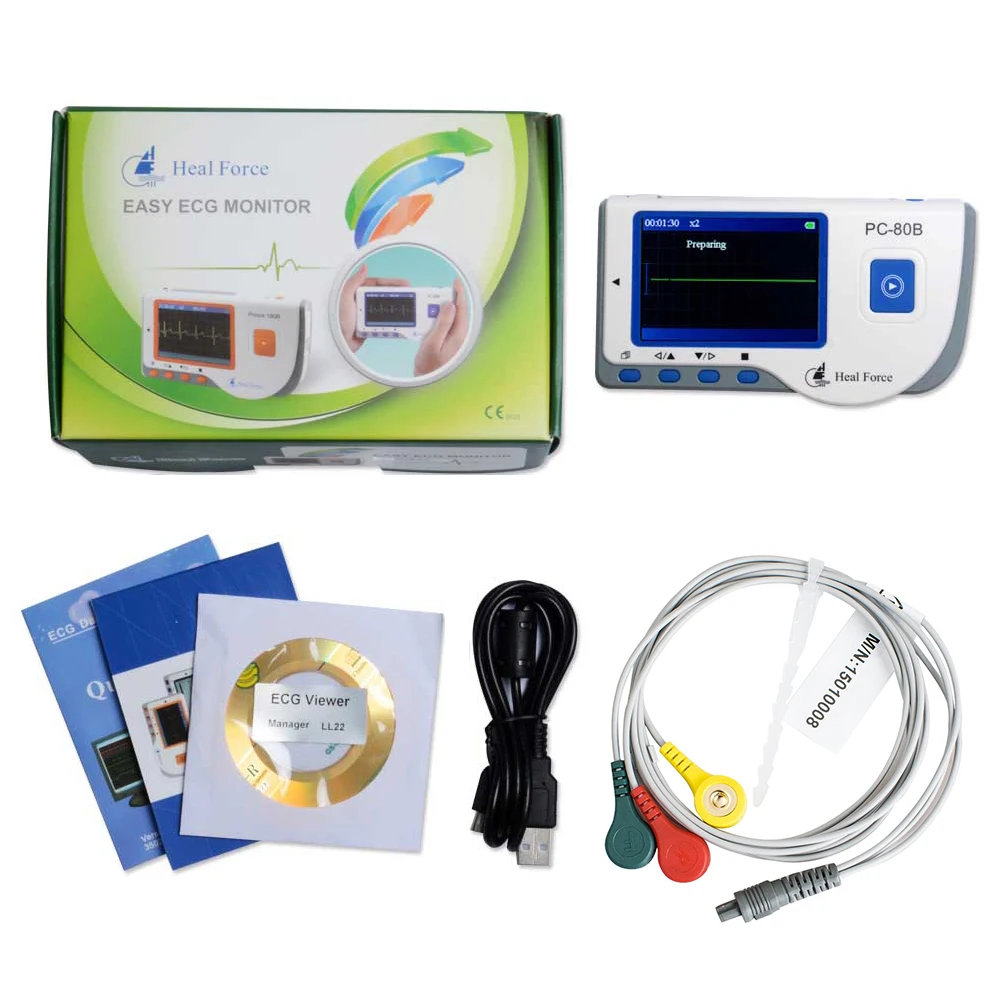 Heal Force PC-80B Household Heart Ecg Monitor Continuous Measuring With Cable & Pads Color Screen CE Approved