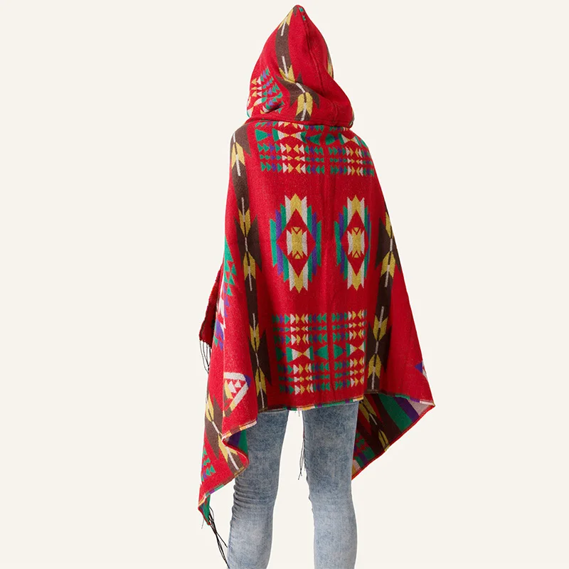  Women Stitch Wool Geometric Patterns Printed Shawl Neck Scarf Cap With Hood women's scarves handker