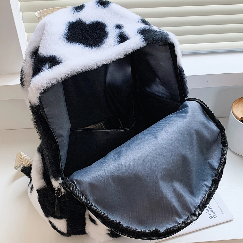Retro Cow Leopard Printing Women Backpacks Autumn Winter Soft Plush School Bags Female Casual Large Capacity Travel knapsacks 5