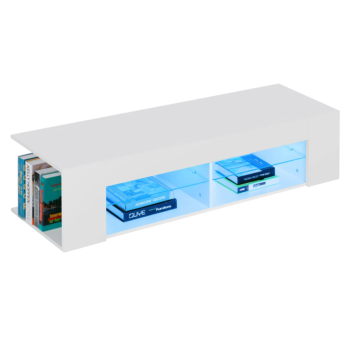 High Gloss Modern TV Stand Unit with Bookshelves + LED Light + 4-Shelf Console Cabinet Home Office Living Room Furniture