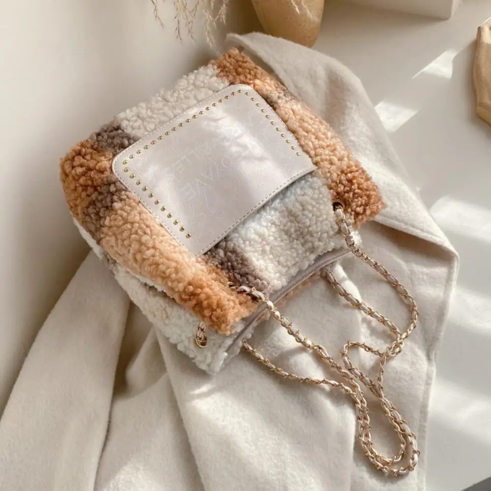 cheap Elegant Female Large Tote Bag 2019 Winter New High Quality Soft Plush Women #039;s Designer Handbag Chain Shoulder Messenger Bag