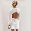 2022 Summer Dress Women Knitted Croset See Through Beach Dress Cut-Out Sexy Backless Long Sleeve White Dresses Woman Clothing ► Photo 2/6
