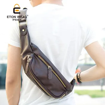 

New leather waist bag men's small chest bag Korean chest bag outdoor leisure small waist bag messenger small bag