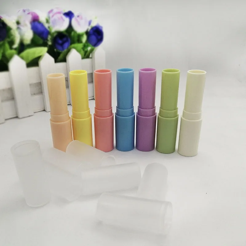 50pcs plastic lip balm tube Slender cylindrical Lipstick tube rotating Directly filled with frosted lid White yellow red pink